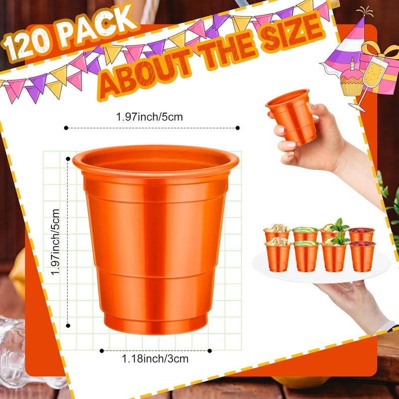 cssopenss 120 Pcs 2 oz Orange Shot Cups orange Plastic shot Glasses Thanksgiving Shot Glasses Disposable for Drinking Tastings Served Snacks Jello Tastings and Samples - Image 2